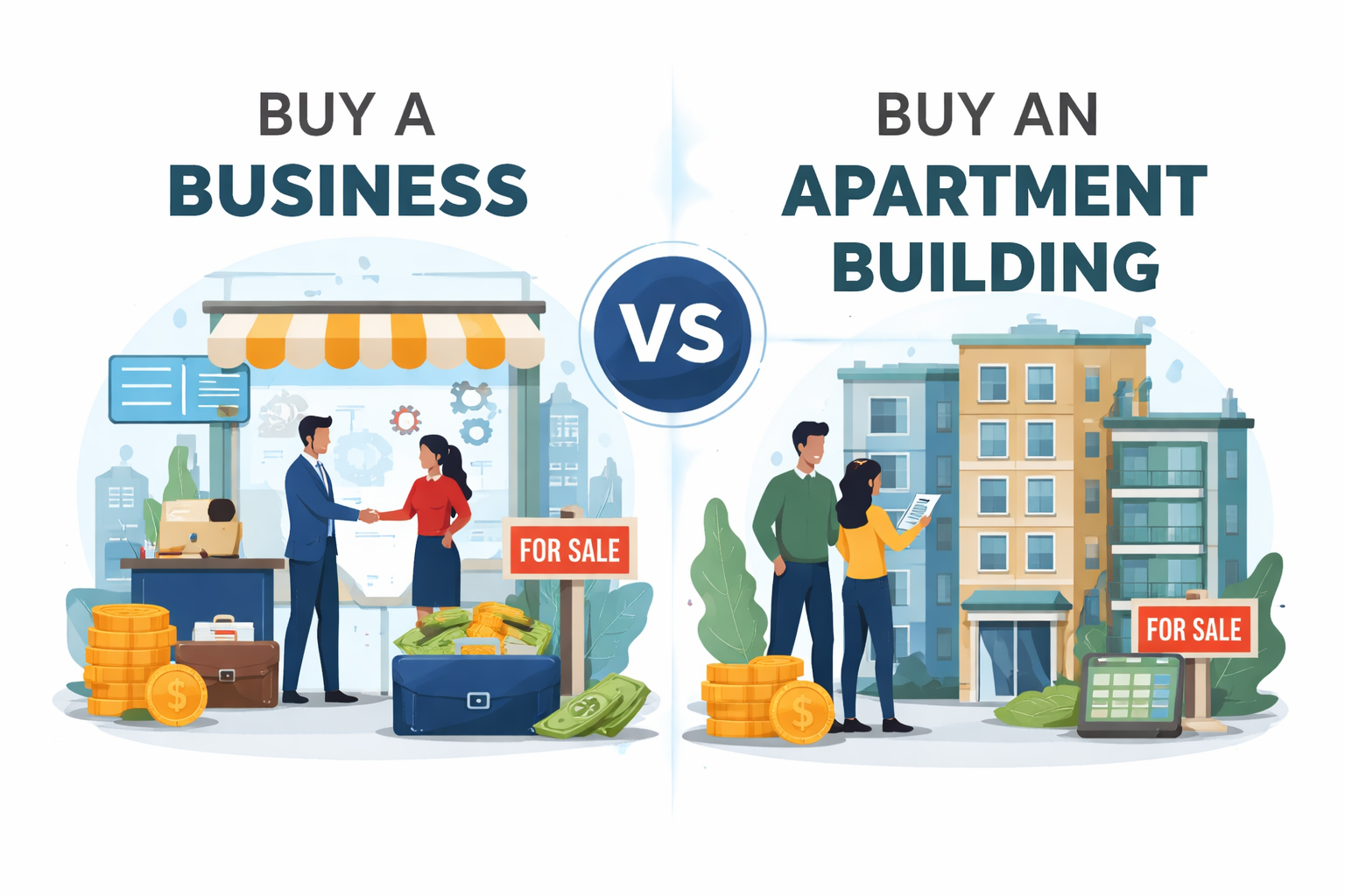 When to buy a business versus an apartment building based on investor strategy and timing