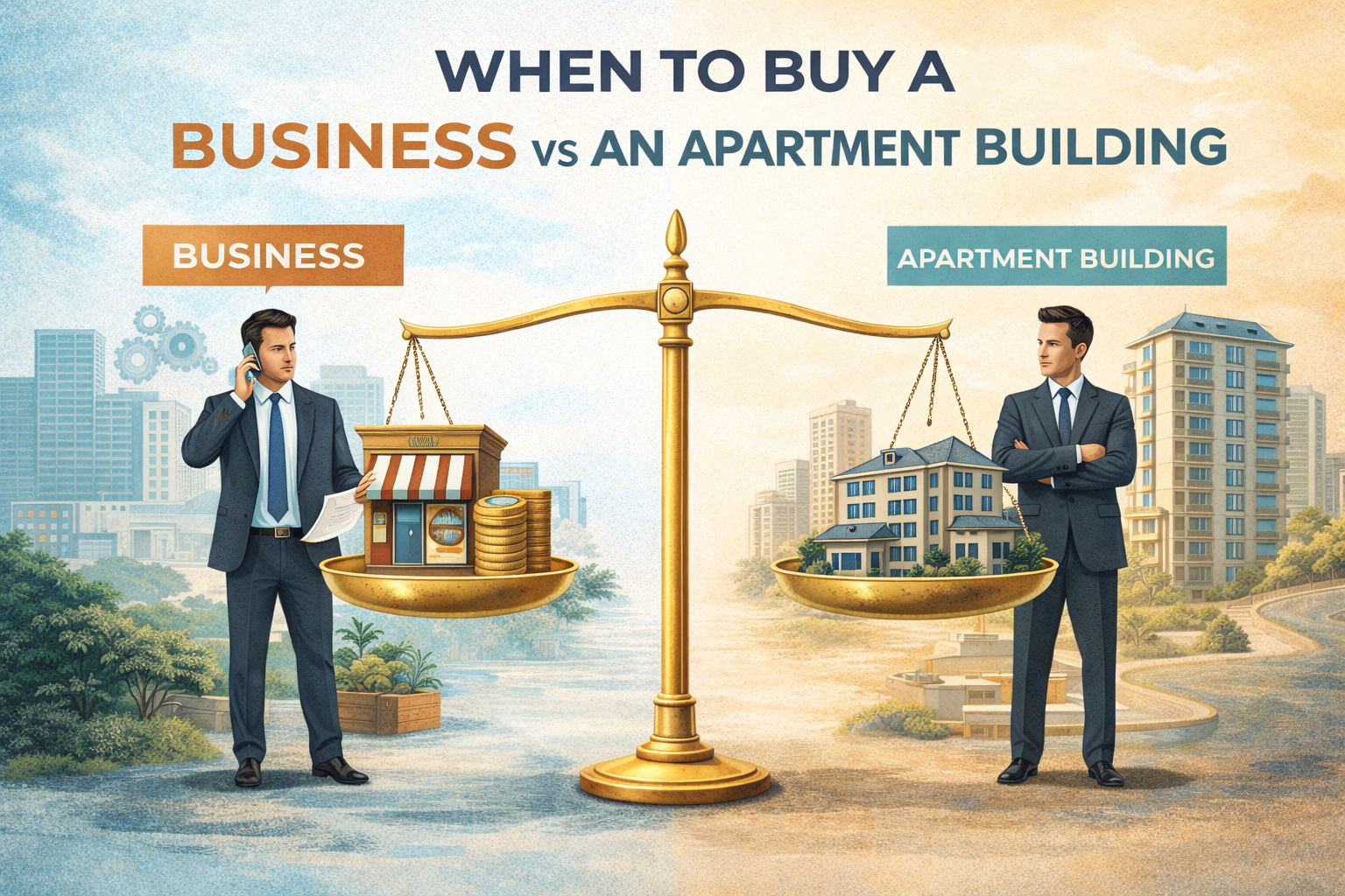 Comparing business ownership and apartment building investments through risk, cash flow, and control